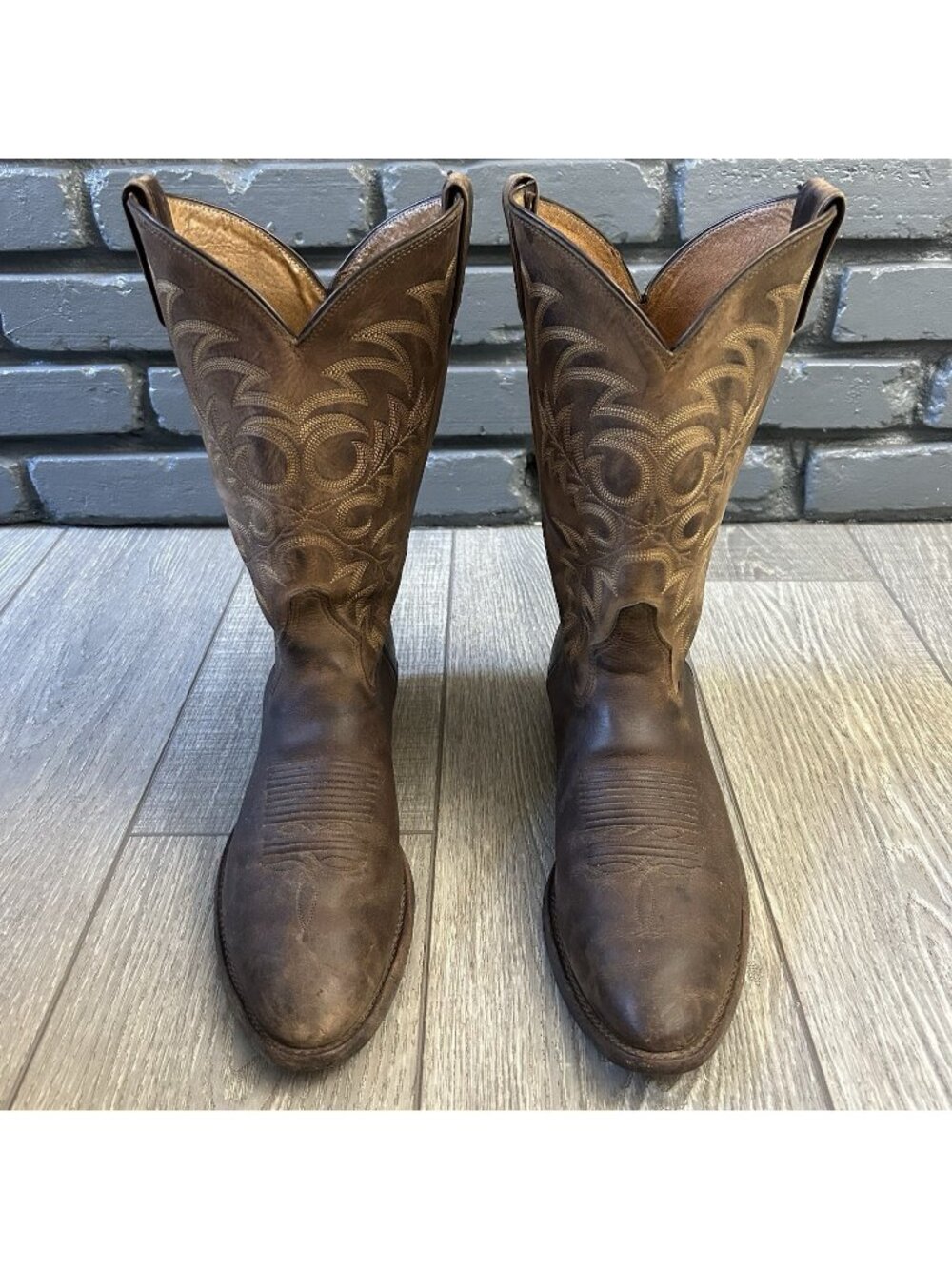 Tony Lama Vintage Brown Western Cowboy Boots Mens 11.5 D